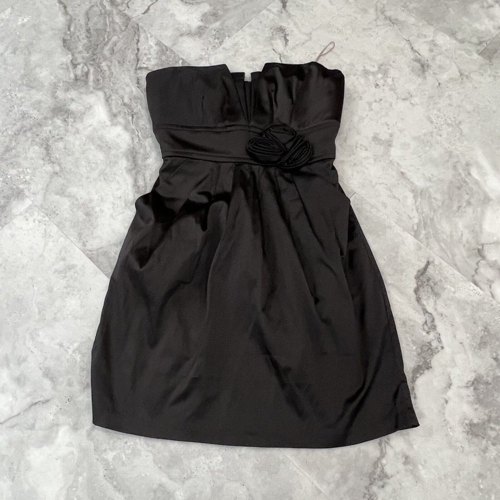 Wishes Wishes Wishes Black‎ Back Zip Pleated Pockets Satin Sleeveless Dress 5